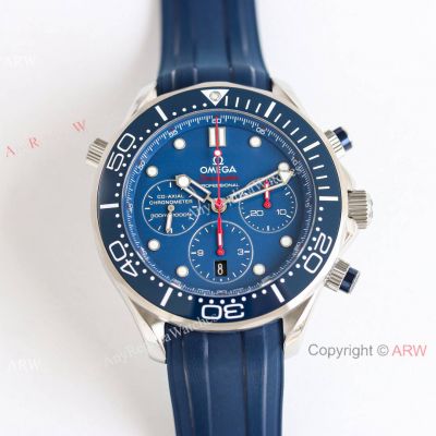 SJ Factory Copy Omega Seamaster Diver 300m Chronograph 42mm Watches Blue Rubber Band